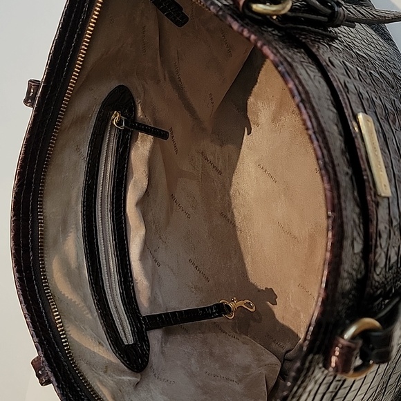 BRAHMIN Crocodile-Embossed Brown Leather Bag.  16"w x 10"h x 3.5 D - Picture 12 of 13